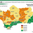 Mapa de niveles de alerta en Andalucía.