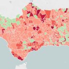 Mapa con el nivel de incidencia en los municipios andaluces.