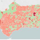 Mapa de incidencia del covid en Andalucía.