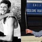 Bartolomé Roldán poco antes del accidente y descubriendo la placa de la calle que lleva su nombre en Águilas.