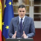 El presidente del Gobierno, Pedro Sánchez, realiza una declaración institucional sobre la situación en Ucrania desde la Moncloa.