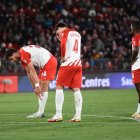 Babic, Eguaras y Akieme en el partido con el Lugo.