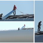 Los trabajos en la parte de tribuna alta para cerrar la fachada.