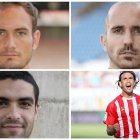 Carlos García, Bruno, Míchel y Cisma con la camiseta del Almería.