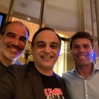 Jaume Torras, Joao Gonçalves y Rubi después de conseguir el ascenso a Primera División.