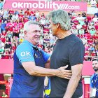Rubi con Pellegrini en la previa del Mallorca-Betis.