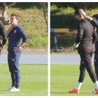 Rubi y Pacheco hablando mientras el resto comenzaba el entrenamiento.