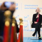 Maria de Medeiros, este sábado durante la rueda de prensa que ofreció en la Diputación de Almería.