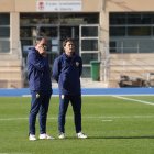 Torras y Rubi hablando en el entrenamiento del equipo rojiblanco.