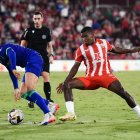 Akieme en el partido ante el Getafe en el Estadio de los Juegos Mediterráneos, encuentro que acabó 1-0.