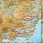 Mapa de temperaturas esperadas para este fin de semana en la provincia