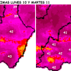 Temperaturas máximas previstas durante este lunes y martes en la provincia.