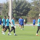 Los porteros del Almería en el campo Anexo del Estadio de los Juegos Mediterráneos; Mariño, Maximiano, Fernando y Bruno Iribarne. 