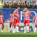 El equipo rojiblanco celebrando el gol de Sergio Akieme contra el Villarreal.