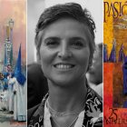 Nuria Barrera, quien ya hizo el cartel del XXV aniversario de Pasión (derecha) y un par de obras para Prendimiento (izquierda), es la cartelista de