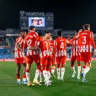 Los jugadores celebrando el 0-1 de Ramazani que volvía a dar esperanzas de éxito.