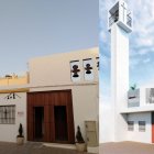 A la derecha, proyecto de la nueva torre para la iglesia de la Fuensanta de Huércal de Almería.