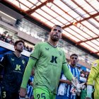 Maximiano en la previa del partido del Almería en Mendizorroza ante el Alavés.