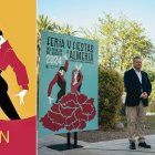 Ilustración realizada por La Inspiratriz en 2017 y la presentación del cartel de la Feria de Almería 2024, obra de Carlos Rigo (a la derecha).