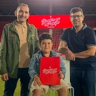 Juan José López, Germán García y Antonio Luis Molina en el Estadio Mediterráneo.