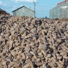 Acopio de balasto en una estación de ferrocarril.