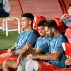 Todos felices antes del partido ante el Sporting, menos el mexicano.