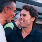 Rubi saludando a Dani Ponz pocos minutos antes del inicio del partido en el Pepico Amat.