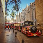 El icónico Tren Turístico de Almería a su paso por uno de los lugares más emblemáticos de la capital almeriense, la Catedral de la Encarnación