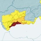 Mapa de Andalucía con las alertas de la Aemet.