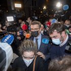 Llegada de Alberto Núñez Feijóo a la sede de Génova en la noche del miércoles.