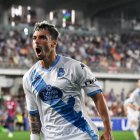 Ximo Navarro celebrando el gol con el Deportivo frente a la SD Huesca.