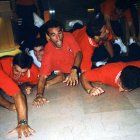 Los jugadores del Almería CF celebrando el ascenso en Valencia.