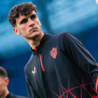 Selvi Clua calentó en la banda de Riazor pero no debutó con el Almería.