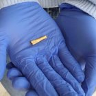 Cuenta tubular de oro hallada en el yacimiento de Los Millares.