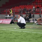 Rubén Albés, entrenador del Sporting, en el partido de la primera vuelta.