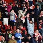 Los seguidores rojiblancos esperaban otra imagen del equipo en Burgos. Enfado total.