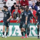 Celebración del gol de Melero en el Nuevo Estadio de Los Cármenes.