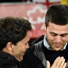 Rubi y Lisci se saludan en el Almería 1-0 Mirandés disputado el pasado mes de diciembre.