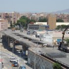 Vista aérea de los trabajos de desmontaje del puente de la Avenida del Mediterráneo