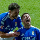 El malagueño estalla de alegría tras el gol del ascenso.