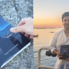 Collage de Jorge García junto a su libro "El réquiem de las sombras".