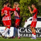 Celebración con Marko Perovic del primer y único gol del partido del choque amistoso en Marbella.