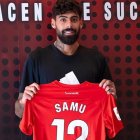 Samú Costa en su presentación como nuevo jugador del Real Mallorca.