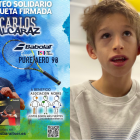 Izquierda, cartel del sorteo de la raqueta de Carlos Alcaraz. Derecha, Rafael, uno de los tres almerienses diagnosticados con el síndrome de Nicolaides-Baraitser.