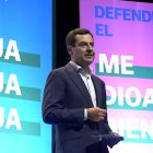 El presidente de la Junta, Juanma Moreno, durante su intervención.