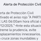 Fragmento del mensaje de alerta enviado a los móviles de 36 pueblos almerienses.