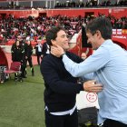 Rubi y Pacheta en la previa del Almería-Granada.