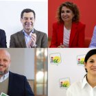 Ramón Fernández-Pacheco, Juanma Moreno (PP); María Jesús Montero, José Nicolás Ayala (PSOE); Rodrigo Alonso (VOX); y María Jesús Amate (Por Andalucía).