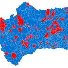 El mapa con los partidos que han ganado en cada municipio de Andalucía.