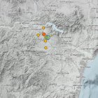 Mapa del Instituto Geográfico Nacional que recoge los once terremotos de la pasada noche en el Levante almeriense.